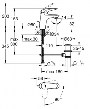 Eurostyle Одноважільний змішувач для раковини S-Size (23709003)