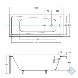 Ванна MODERN 130Х70 без ніг