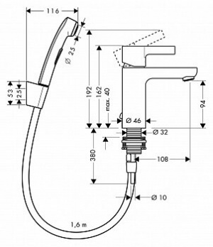 Змішувач для раковини Hansgrohe Metris S 31160000 з гігієнічним душем