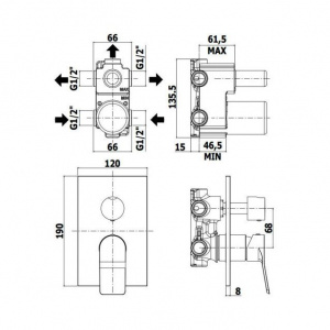 Змішувач для ванни/душу на 3 споживача Paffoni Tilt, колір хром TI019CR