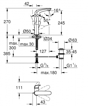 Eurostyle Одноважільний змішувач для раковини L-Size (23718003)
