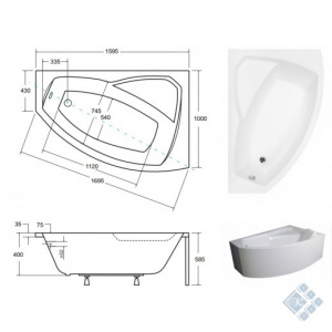 Ванна акрилова RIMA 160х100 Права (соло) без ніг