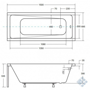 Ванна акрилова MODERN 150Х70 (соло) без ніг