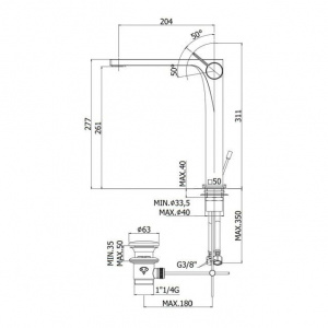Змішувач для раковини високий Paffoni Rock, з донним клапаном RO085ST