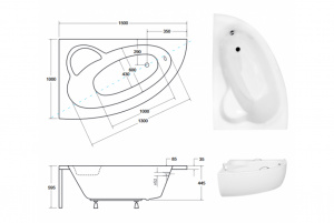 Ванна NATALIA Premium 150х100 ліва підголовник+ручки, без ніг та обудови