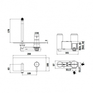 Змішувач для раковини настінний Paffoni Light, вилив 178 мм LIG105ST