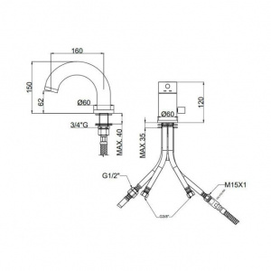 Змішувач на борт ванни із збільшеним потоком без виливу Paffoni Stick із душовим гарнітуром, колір хром SK048CR