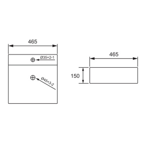Раковина Volle 40,5x40,5 накладної з отвором під змішувач