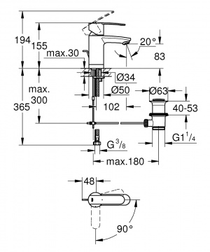 Змішувач для раковини Grohe Wave Cosmopolitan 23231000 хром одноважільний S-Size