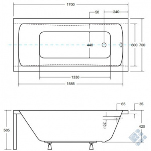 Ванна акрилова OPTIMA 170х70 (соло) без ніг