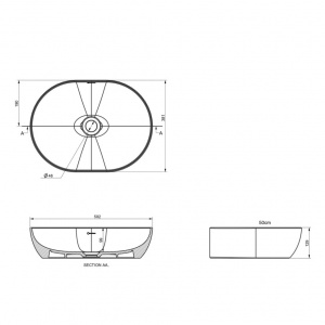 Раковина Volle black amadeus 50x38 овальна накладна