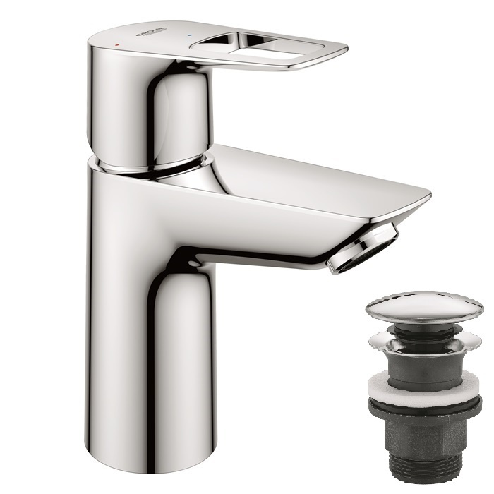 Смеситель для раковины Grohe BauLoop New 23883001 хром однорычажный S-Size + нажимной донный клапан