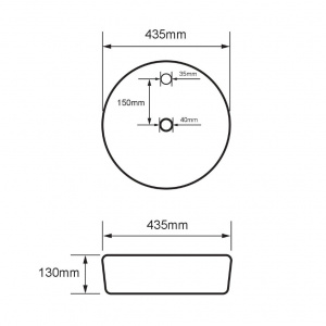 Раковина Volle круглий 45x45 накладний з отвором під змішувач