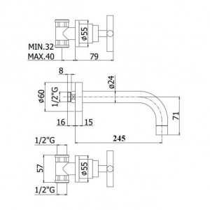 Змішувач для раковини настінний Paffoni Quattro, вилив 245 мм. QTV008CR
