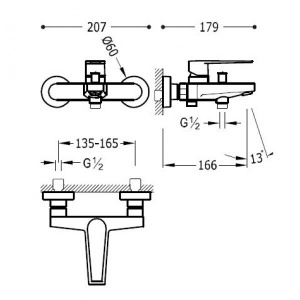 Змішувач Tres class 20517001 хром для ванни