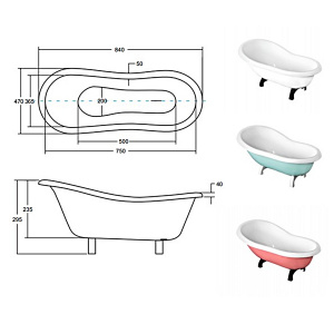 Ванна акрилова OTYLIA BABY ретро 85х47 з ногами білими