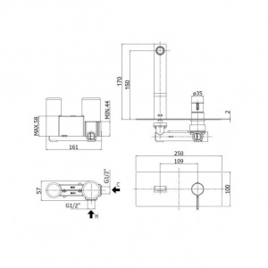 Змішувач для раковини настінний Paffoni Rock, вилив 150 мм RO104ST
