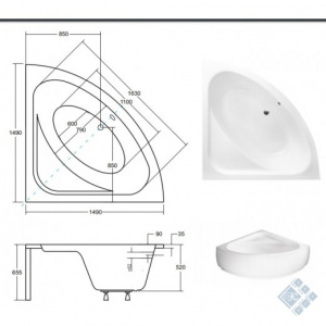 Ванна акрилова LUKSJA 148х148 (соло) без ніг