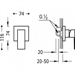 Змішувач Tres cuadro 106177 хром для душу вбудований