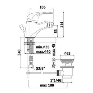 Змішувач для біде Paffoni Nettuno Due, з донним клапаном, ND135CG