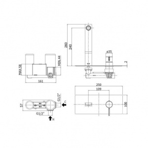 Змішувач для раковини настінний Paffoni Rock, вилив 240 мм RO106ST