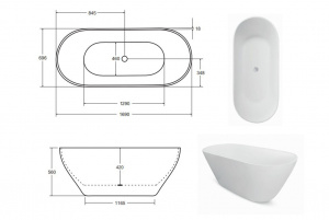 Ванна MOYA ретро 170х72 чорна матова зовні біла всередині, з сифоном клік-клак