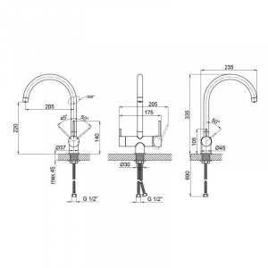 Змішувач для кухні Qtap Kuchyne з підключенням для питної води QTKUC92102UB Black Matt