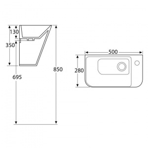 Раковина Volle teo black 50x28 моноблок підвісний