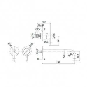 Змішувач для раковини настінний Paffoni Steel, вилив 190 мм STEEL005AC70