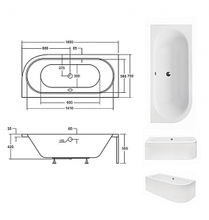 Ванна акрилова AVITA 160х75 Права (соло) без ніг