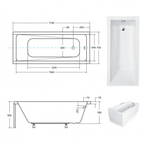 Ванна акрилова MODERN SLIM 170х70 (соло) без ніг