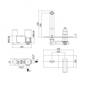 Змішувач для раковини настінний Paffoni Effe, вилив 200 мм. EF105CR