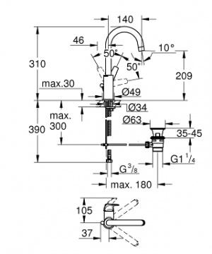 BauFlow Одноважільний змішувач для раковини L-Size (23753000)