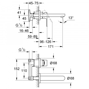 BauLoop змішувач для умивальника на 2 отвори, настінний монтаж (20289000)