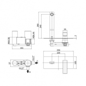 Змішувач для раковини настінний Paffoni Effe, вилив 240 мм. EF106CR