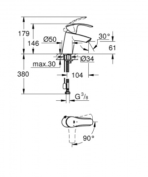 Змішувач для раковини Grohe Eurosmart 23372002 хром одноважільний S-Size з ланцюжком