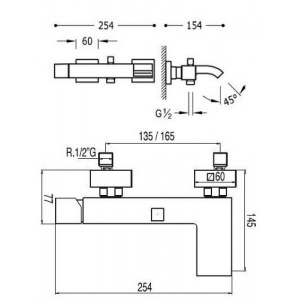 Змішувач Tres cuadro exclusive 60717002 чорний хром для ванни