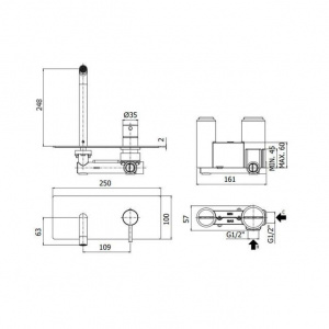 Змішувач для раковини настінний Paffoni Stick, вилив 248 мм SK106ST