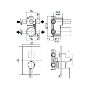 Змішувач для ванни/душу на 2 споживача Paffoni Ringo з металевою накладкою, колір чорний RIN018NO/M