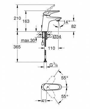 Eurostyle Одноважільний змішувач для раковини з ланцюжком S-Size (23713003)