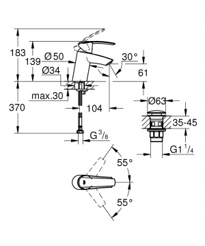 Змішувач для раковини Grohe Start 23550001 хром одноважільний S-Size