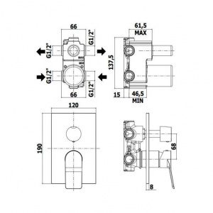 Змішувач для ванни/душу на 2 споживача Paffoni Tilt з металевою накладкою, колір чорний TI018NO/M