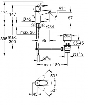 BauEdge New Одноважільний змішувач для раковини S-Size LowFlow (23894001)