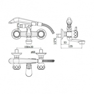 Змішувач для ванни Paffoni Danubio з душовим гарнітуром та шлангом 1000 мм, колір хром DA024CR