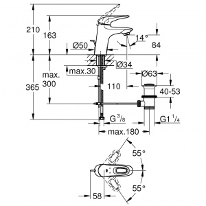 Eurostyle Одноважільний змішувач для раковини S-Size (33558LS3)