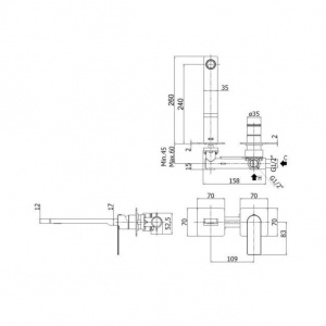 Змішувач для раковини настінний Paffoni Tango, вилив 240 мм. TA106ST70