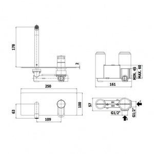 Змішувач для раковини настінний Paffoni Joker, вилив 178 мм. JK105NO