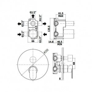 Змішувач для ванни/душу на 3 споживача Paffoni Candy, колір хром CA019CR