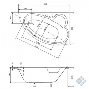 Ванна акрилова BIANKA 150х95 Права без обудови (соло) без отворів під ручки / без ручок
