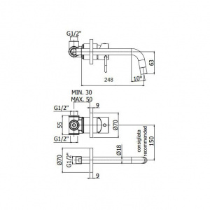 Змішувач для раковини настінний Paffoni Joker, вилив 248 мм. JK007NO70